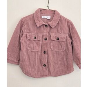 Zara Kids Pink Corduroy Shacket Button Down Shirt Jacket Size 3-4 Years 104cm